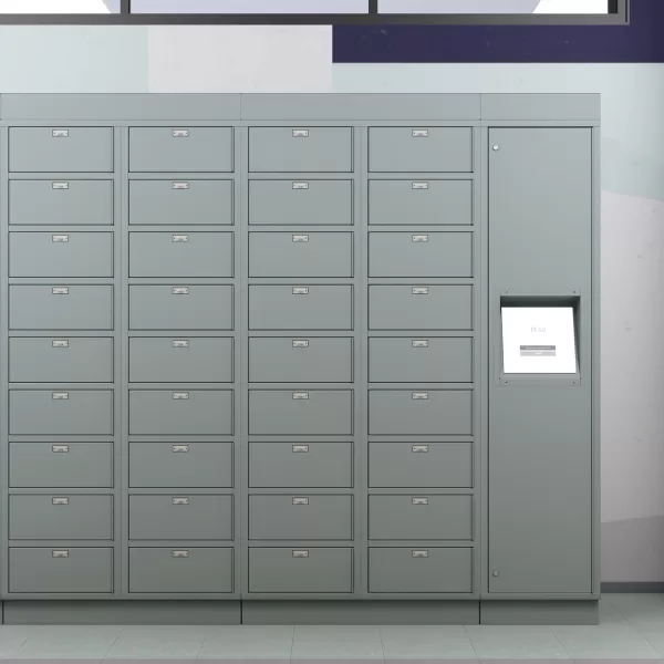 LokrIQ smart lockers installed in a school hallway, offering secure, easy-to-manage storage for students and staff.