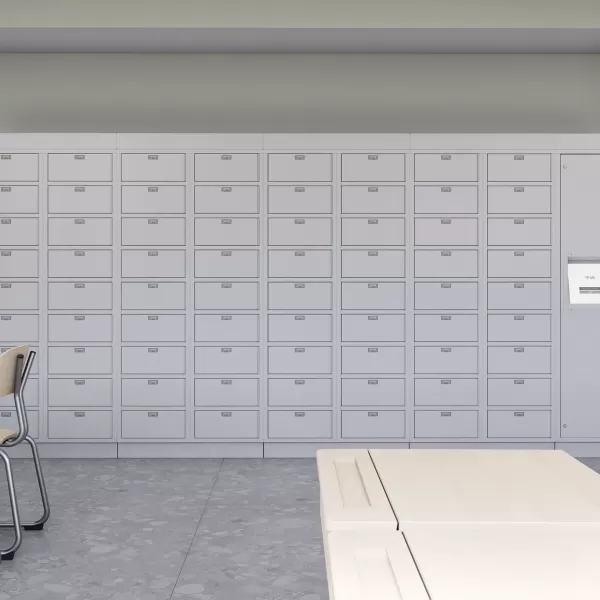 Students accessing LokrIQ smart lockers in a campus environment using RFID and mobile credentials.